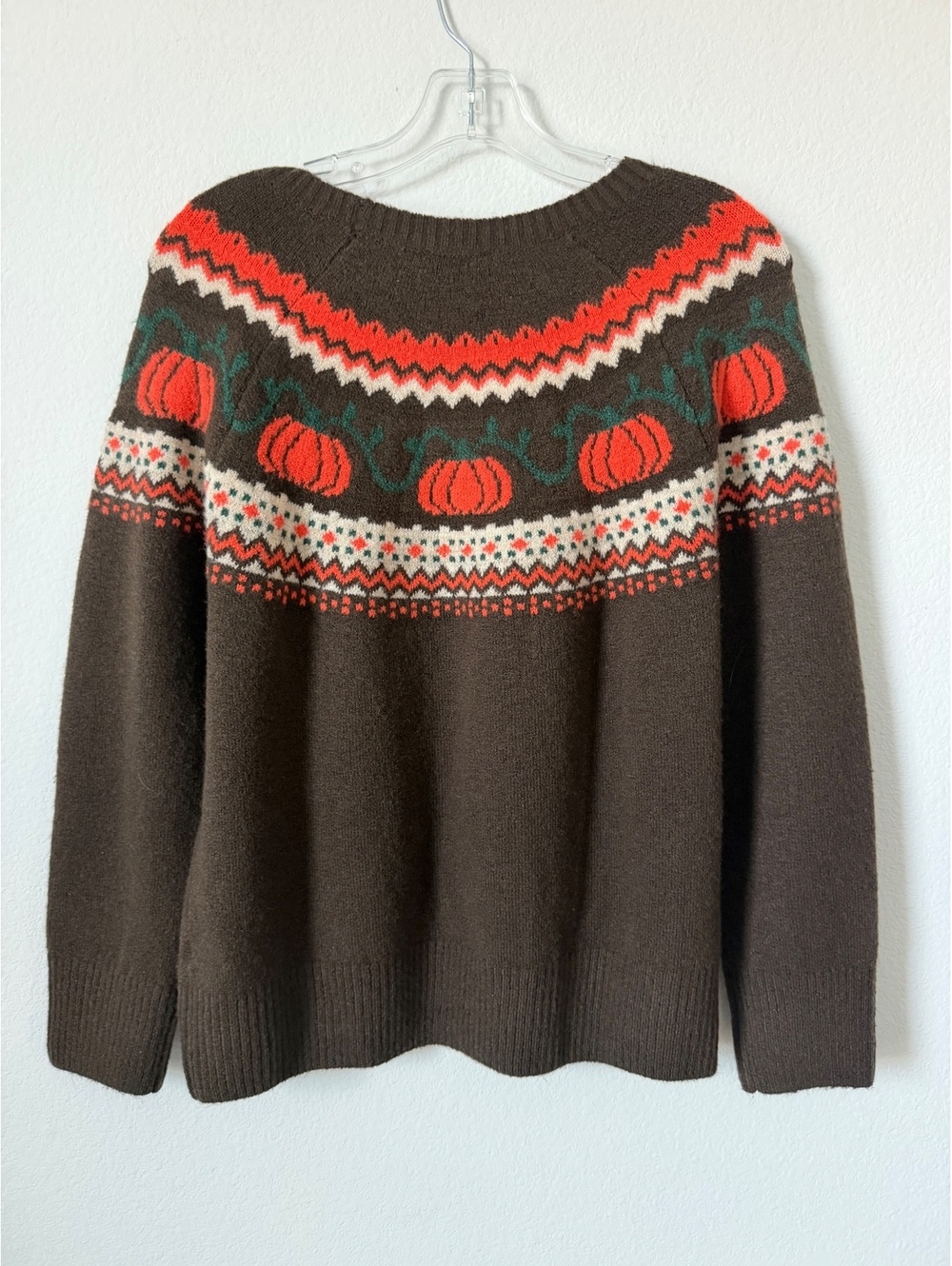 Vince Camuto Long Sleeve Crew Neck Pumpkin Fair Isle Autumn Sweater Size S